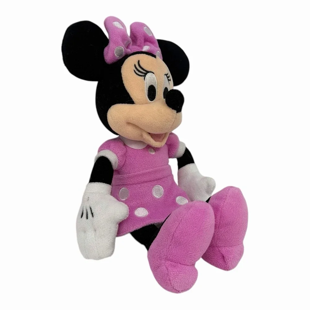 Minnie Mouse Disney Plush Toy Figure Pink Poka Dot Dress Bow Stuffed Animal 10